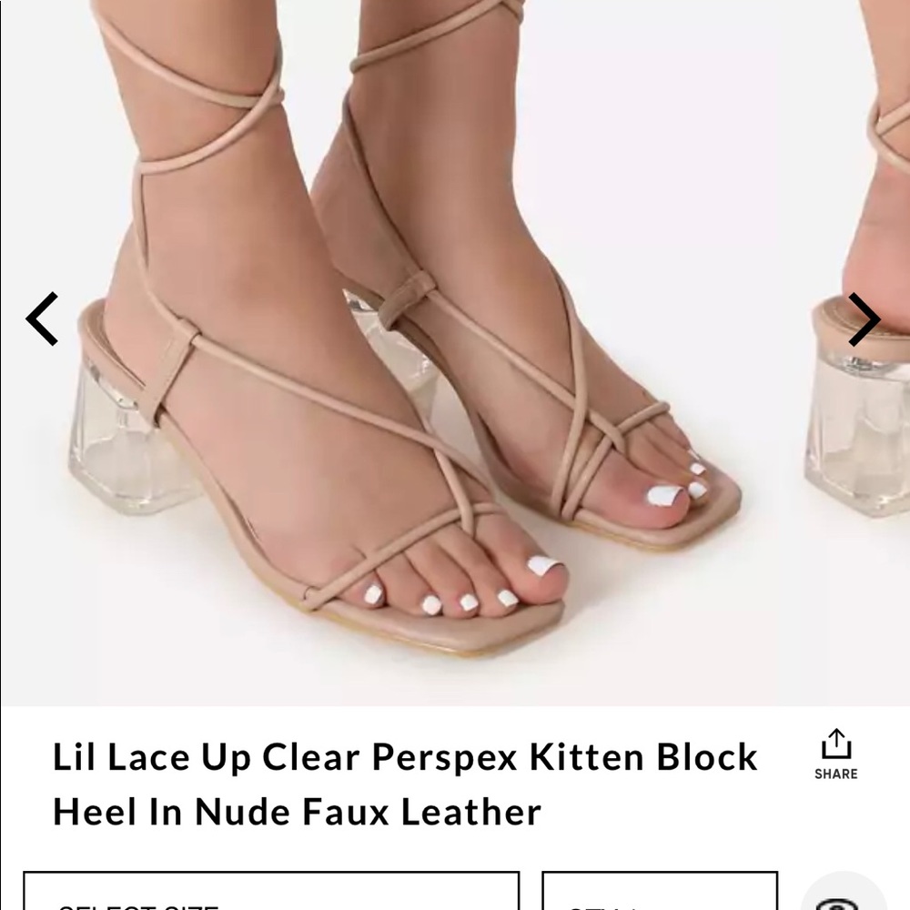 Lace Up Clear Block Heel In Nude Faux Leathe